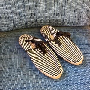 Black and white striped espadrilles